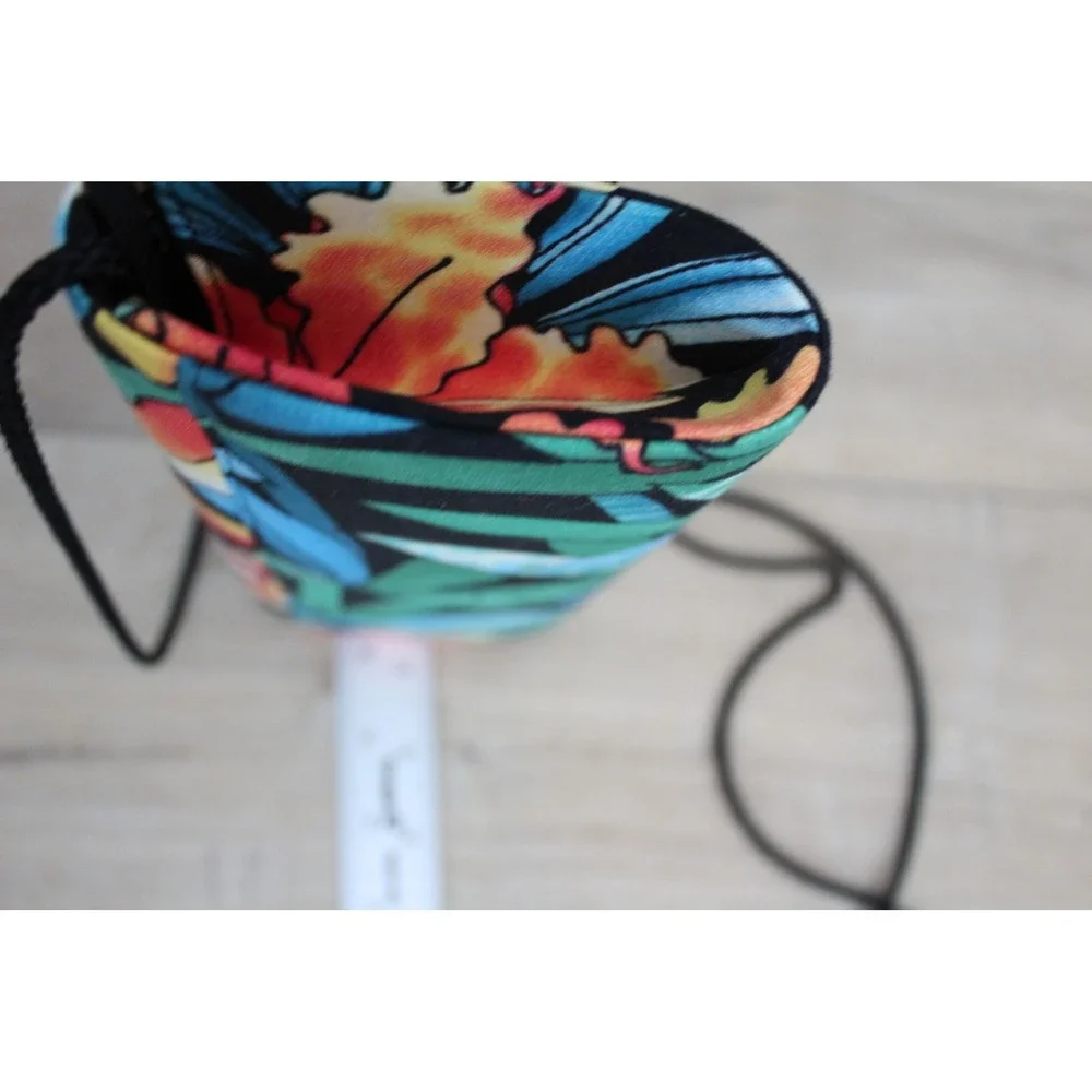 VTG La Regale Tropical Floral‎ Crossbody Clutch Bag Black Blue Green Silver